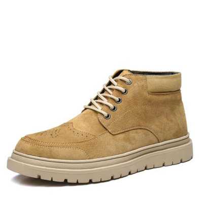 Brock Carved Men's Shoes High top Shoes Martin Boots British Style Lace Up Suede Leather Tooling Shoes Retro Men Booties