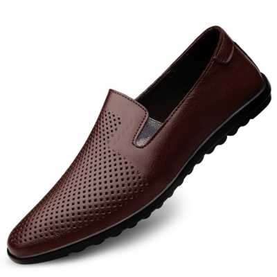 Summer Breathable Hollow Out Men's Shoes High Quality Split Leather Men's Caual Shoes Outdoor Walking Soft Non slip Shoes