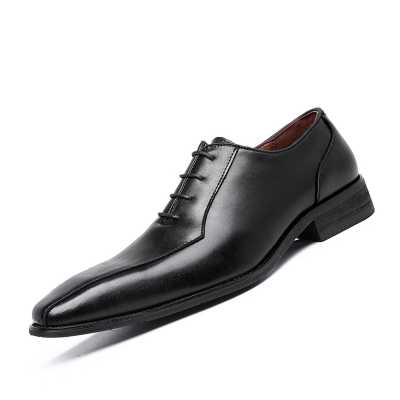 Cowhide Shoes Men's Lace up Gneuine Leather Shoes Square Toe Leather Shoes Men Formal Elegant Wedding Shoe